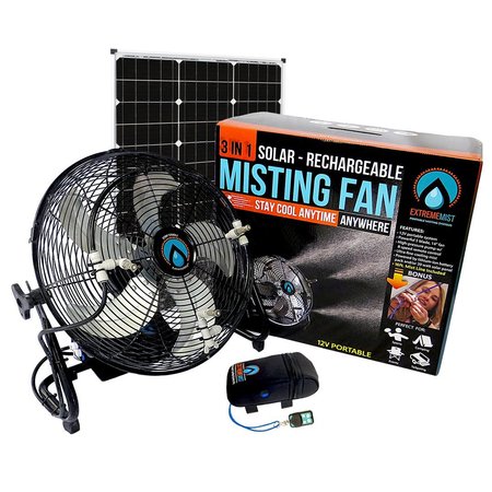 EXTREMEMIST 3-n-1 Portable Misting Fan w/ Solar Panel, Mist Pump & 16ft Mist Line attachment 423698